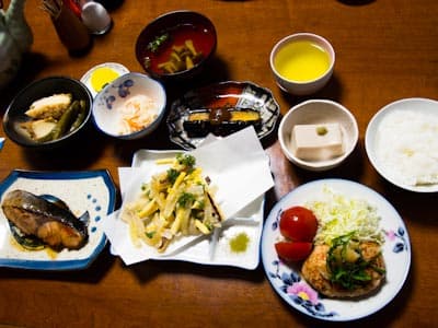 Japanese meal in a minshuku bedroom