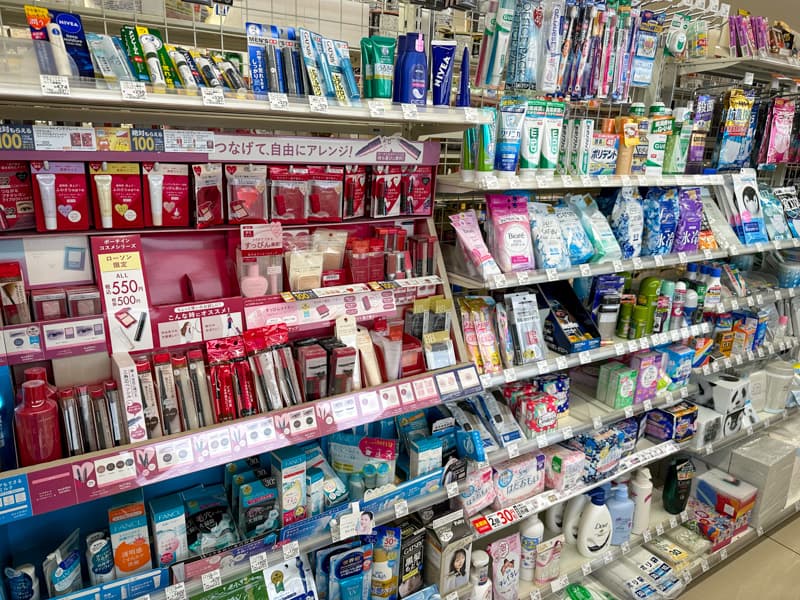 Toiletries and household goods sold at a convenience store in Shikoku, Japan.